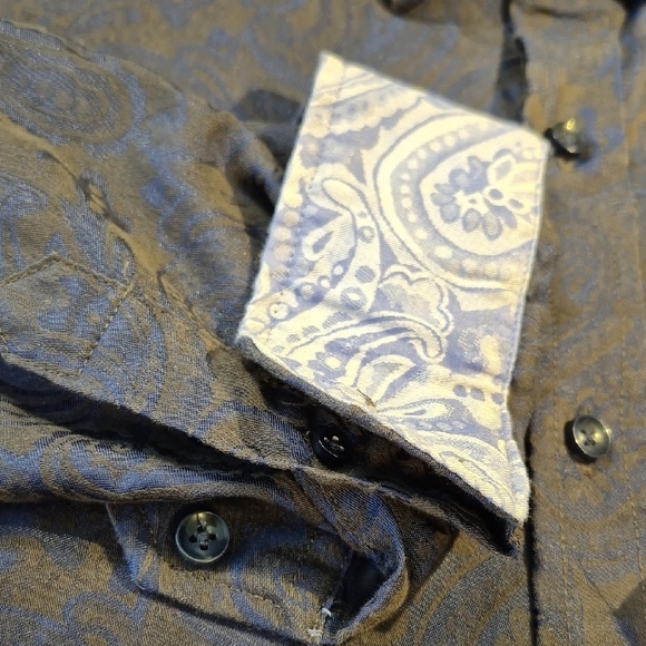 Tasso Elba Men's Vibrant Blue and Black Paisley Button Down Long Sleeve Shirt - Picture 4 of 16